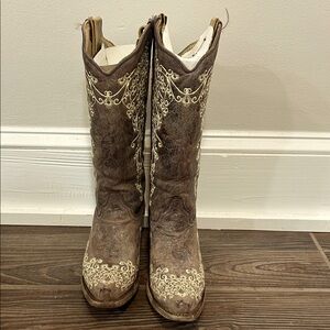 Corral Vintage Brown Crater Bone Embroidery Boots 7.5